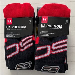 6 Pairs Under Armour UA Phenom Crew Socks - Red and Black